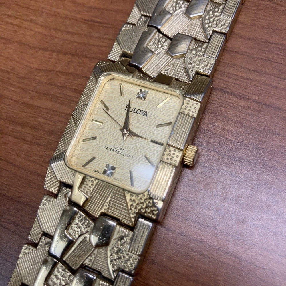 Vintage 80s 90s Bulova Nugget Watch 18k Gold Plated Japan Mvmt Quartz Swiss Made